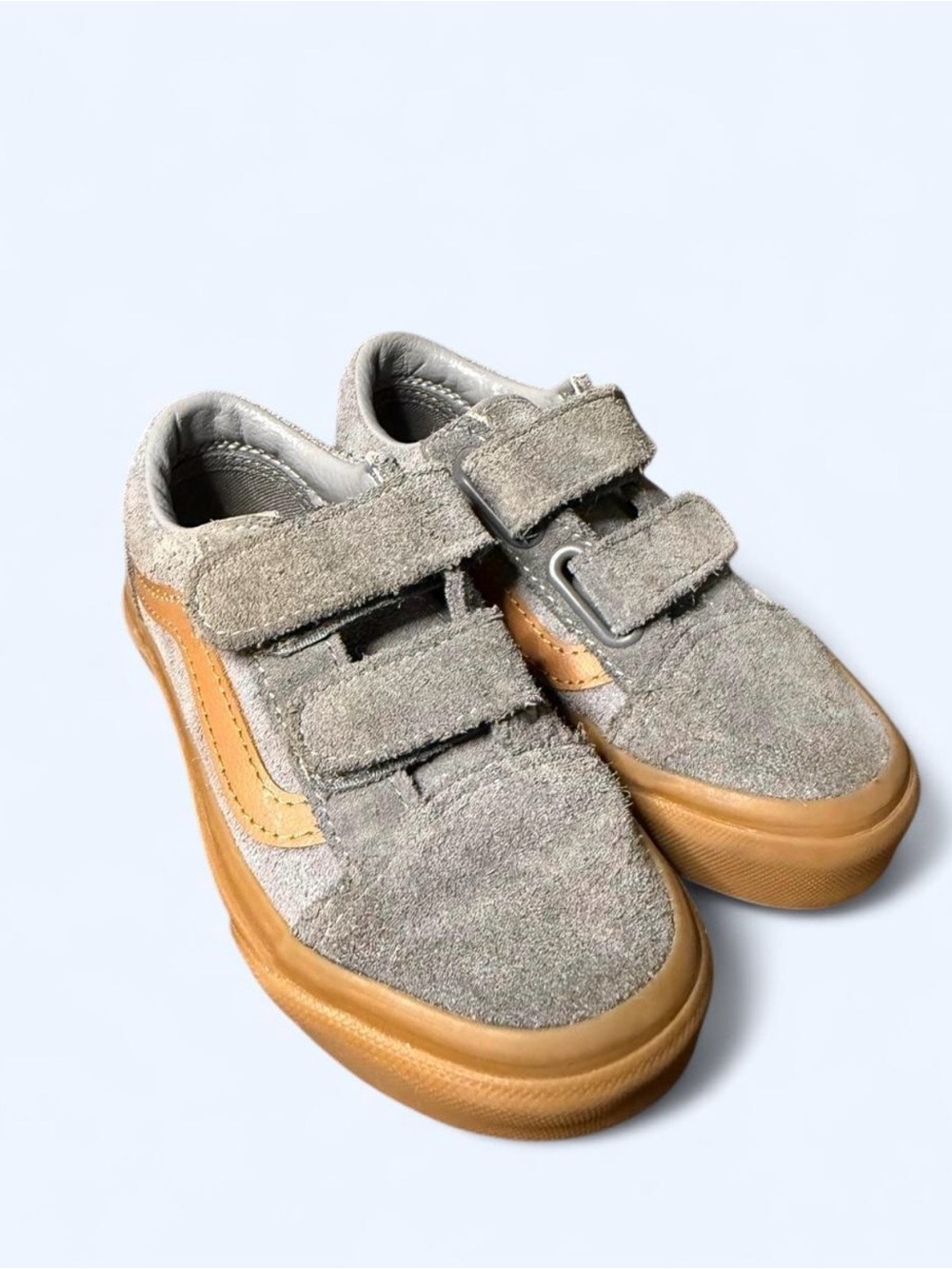 Vans Kids Suede Velcro Sneakers in Grey and Tan